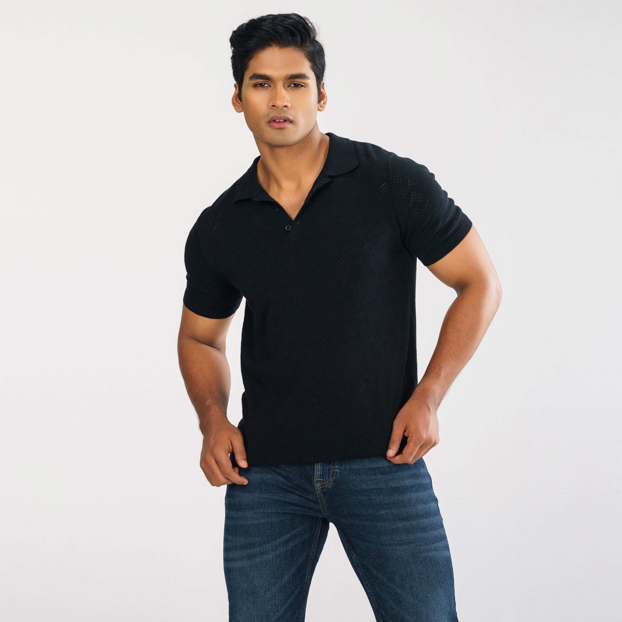 Mens Black Sweater Polo