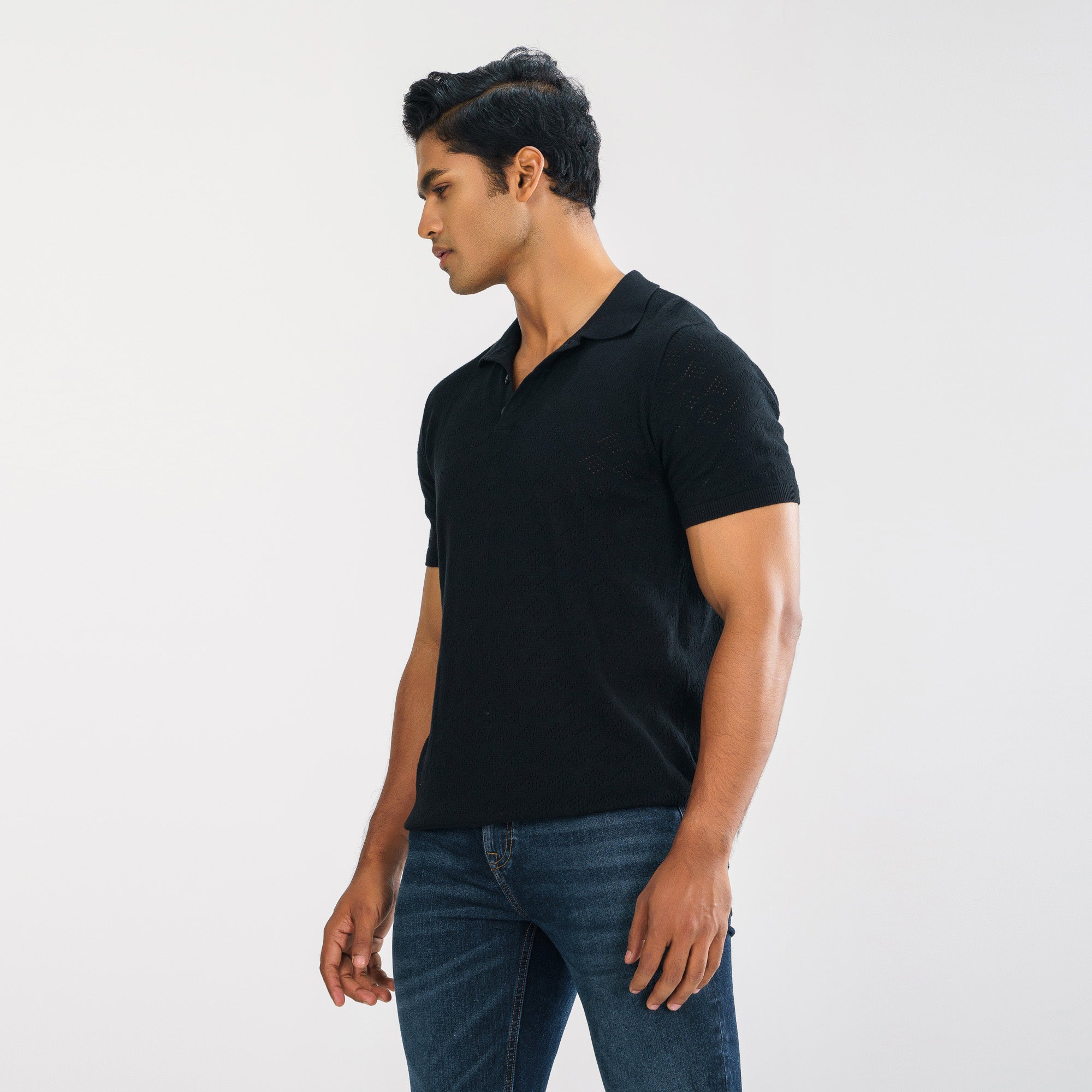 Mens Black Sweater Polo