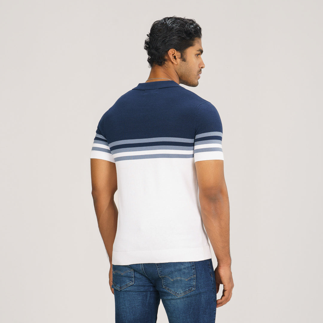 Mens Navy & Light Blue  Striped Polo Sweater