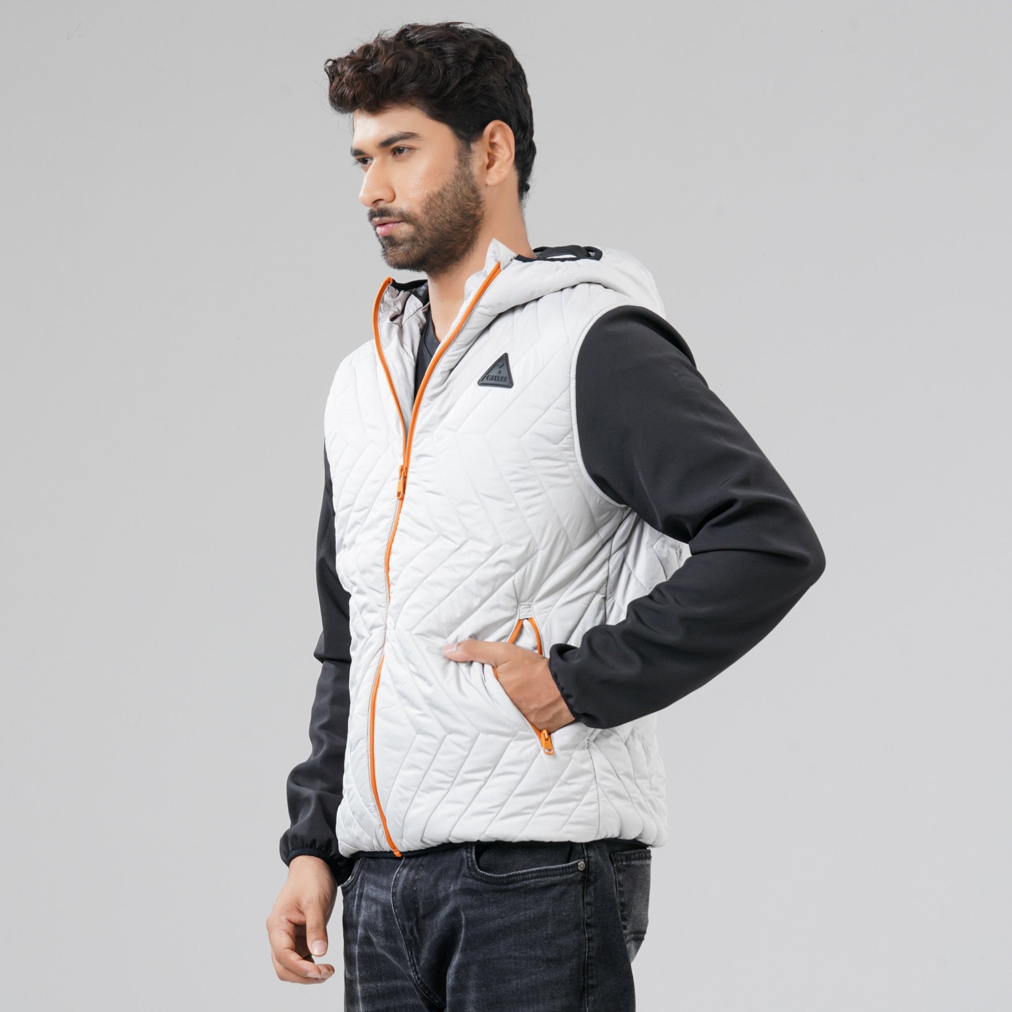 Mens Dark Gray & Black Quilted Jacket