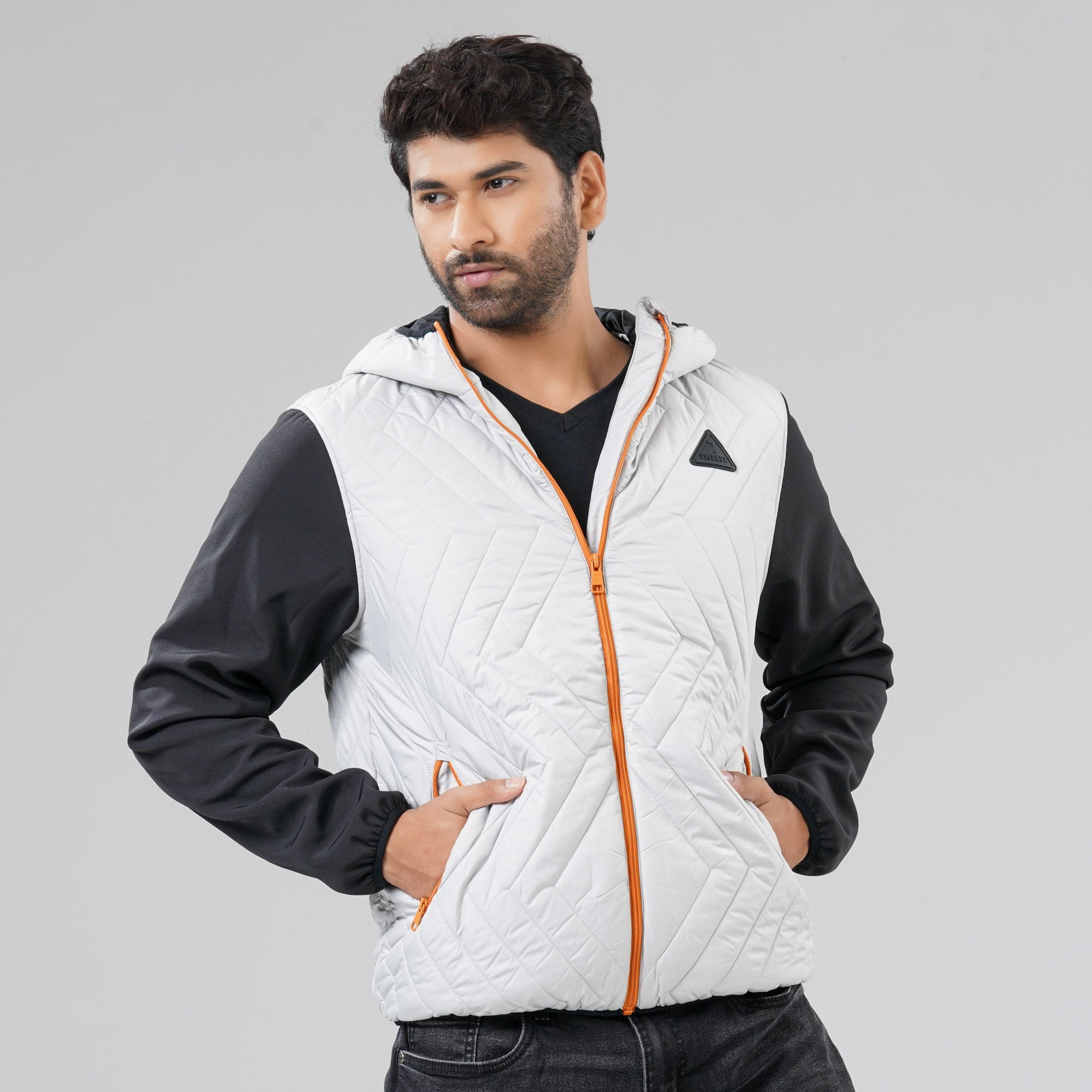 Mens Dark Gray & Black Quilted Jacket