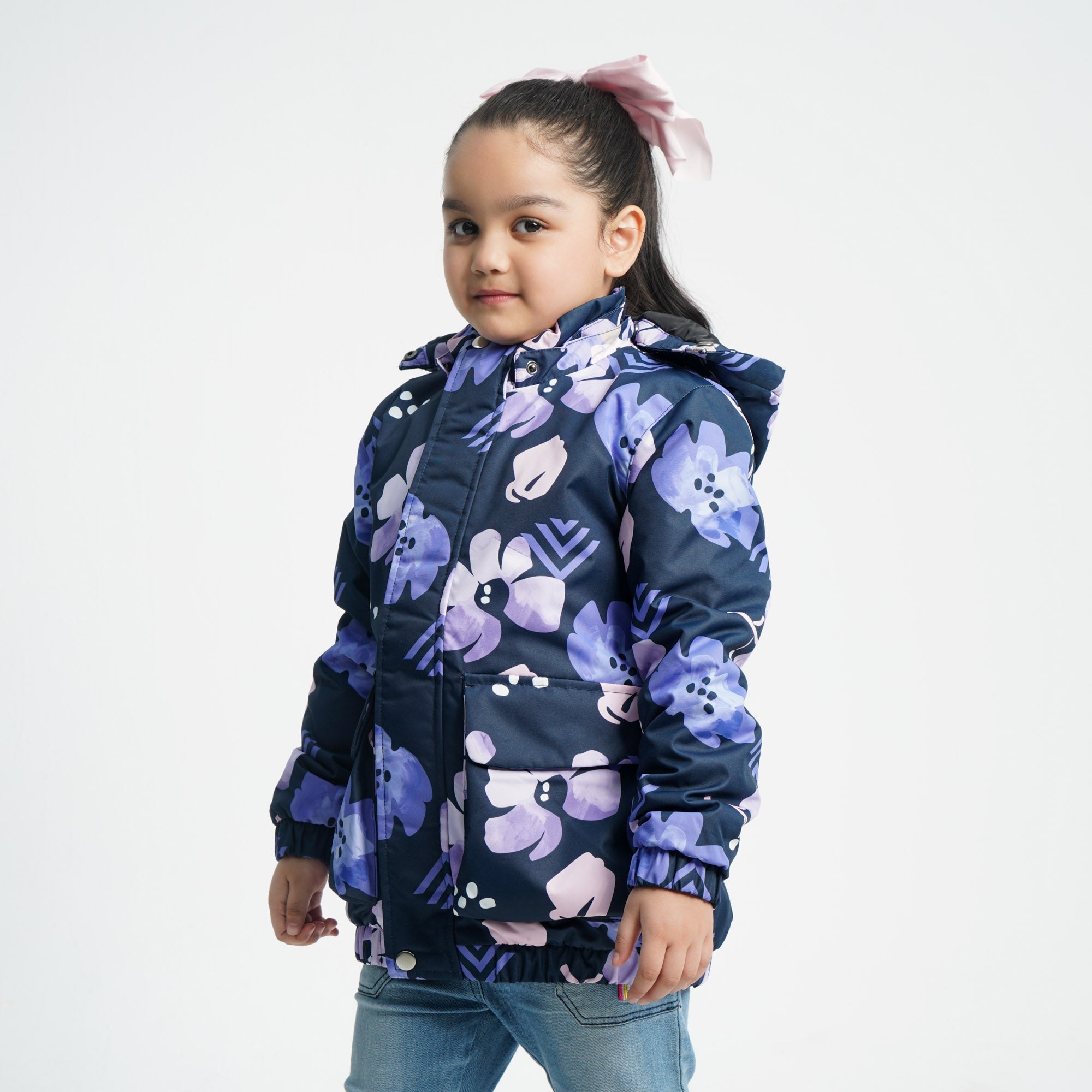 Girls Navy Aop Windbreaker