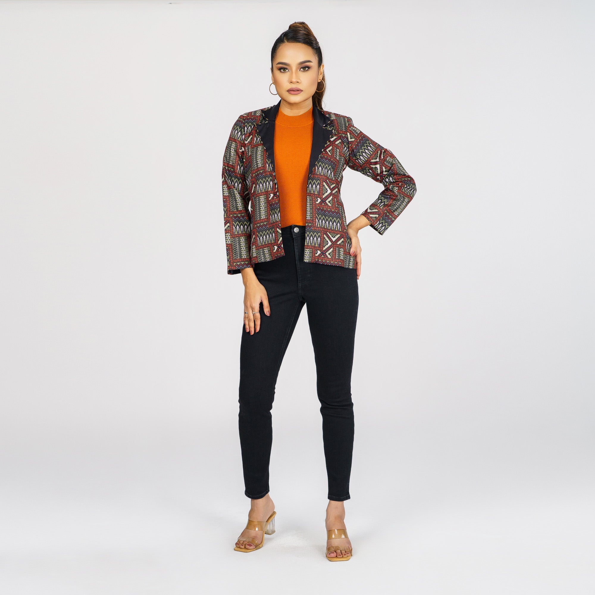 Womens Black & Olive Ethnic Jacket