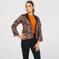 Womens Black & Olive Ethnic Jacket