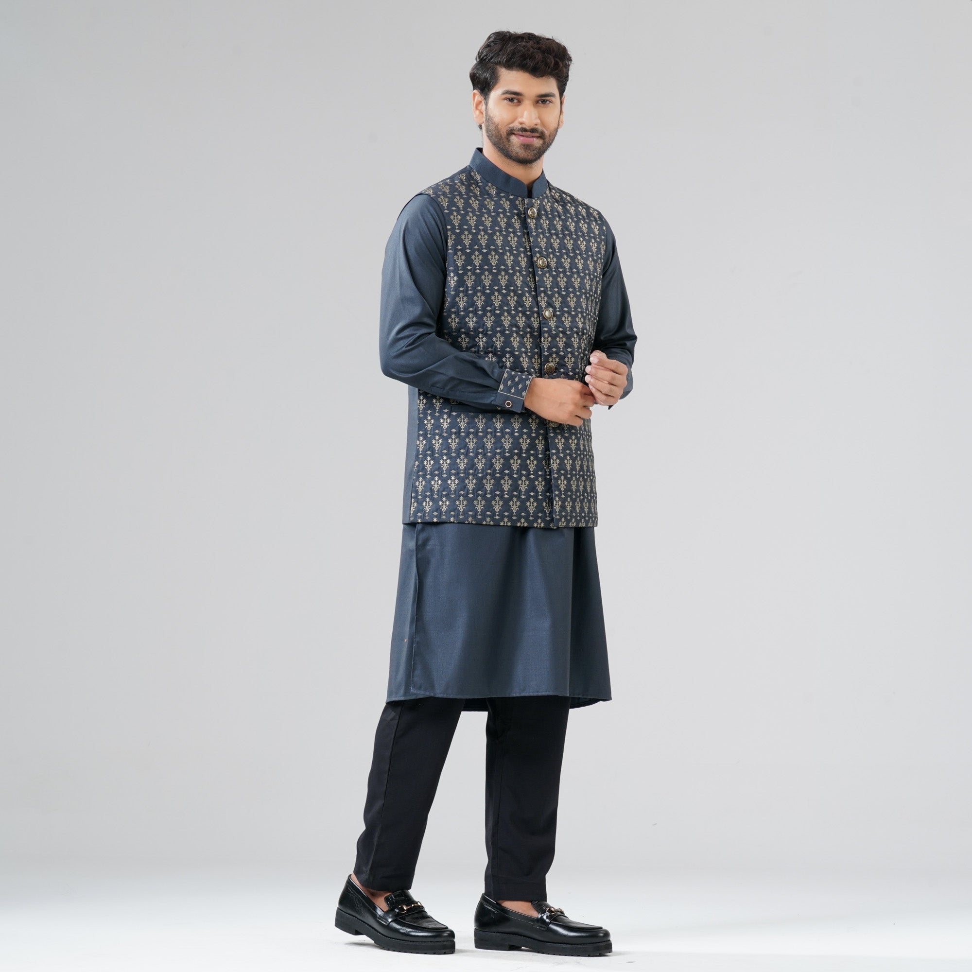 Mens Gray Ash Panjabi Set